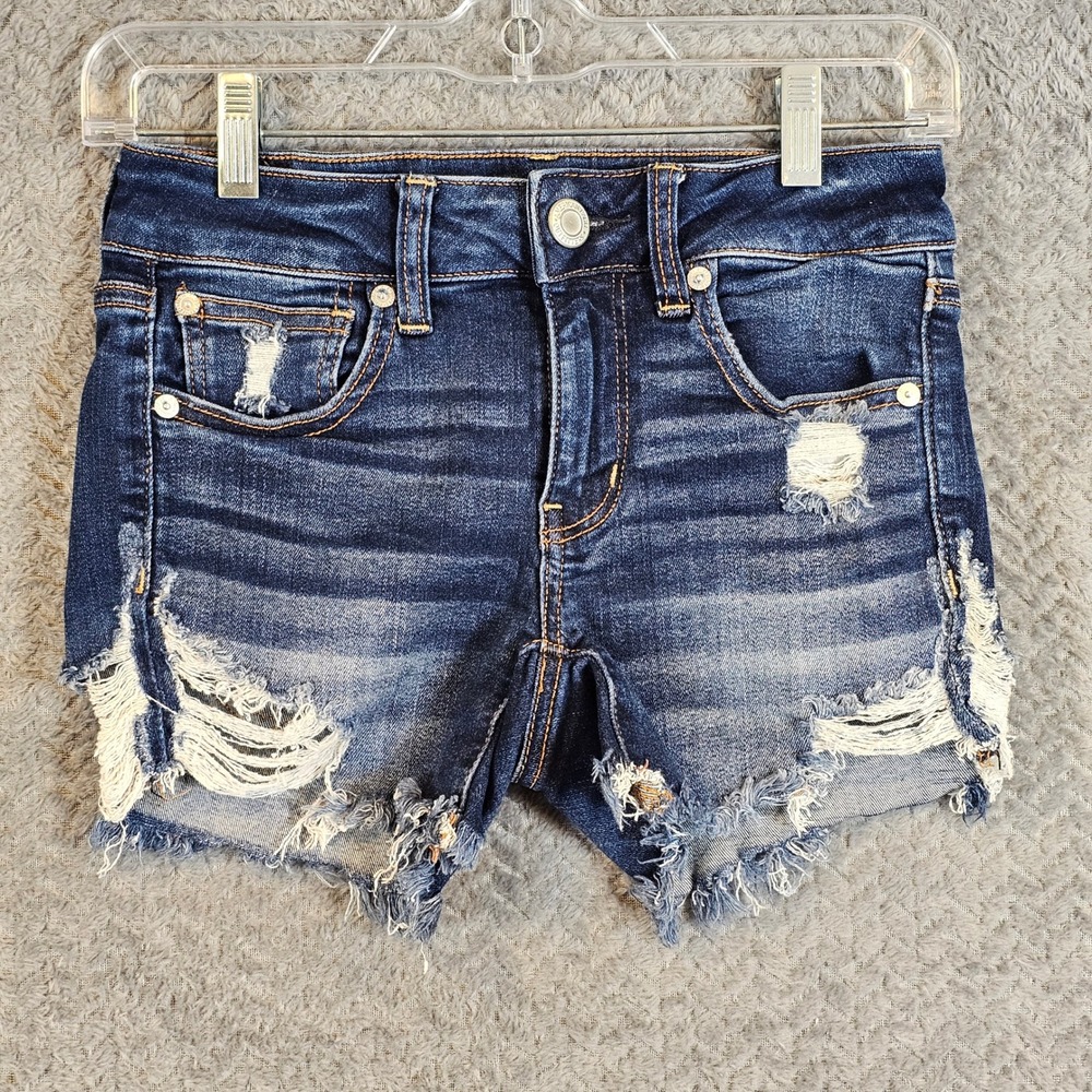 American Eagle Ne(x)t Level‎ Stretch Distressed Denim Shorts Dark Wash Womens 2